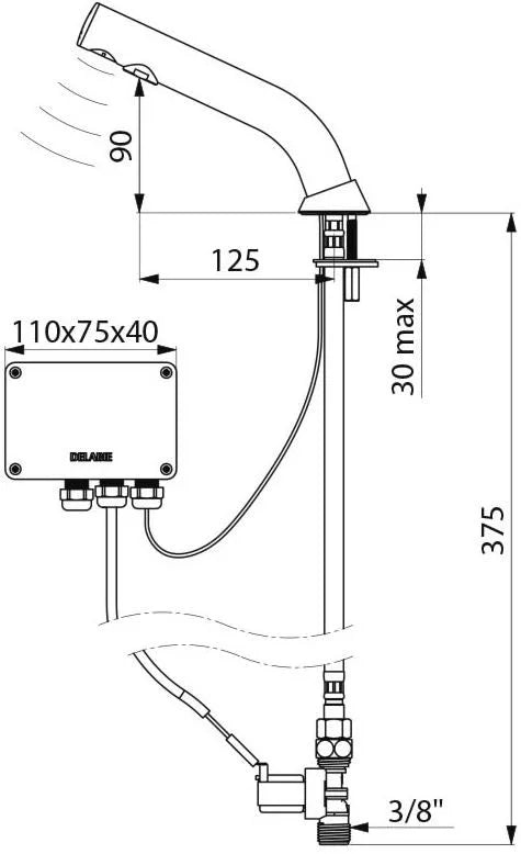 DELABIE BINOPTIC deck-mounted sensor tap, matt black