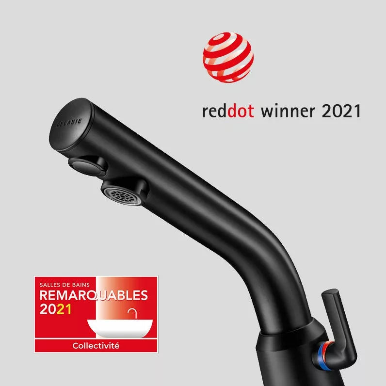 DELABIE BINOPTIC MIX deck-mounted sensor tap with temperature lever, matt black