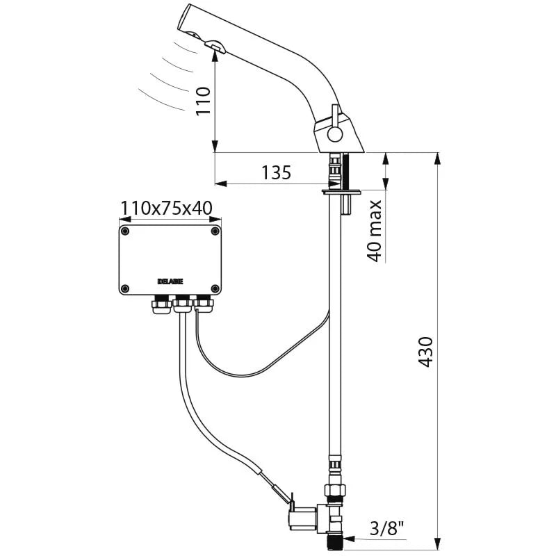 DELABIE BINOPTIC MIX deck-mounted sensor tap with temperature lever, matt black