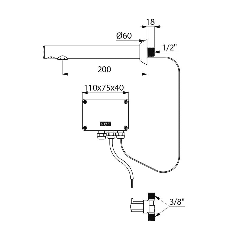 DELABIE BINOPTIC wall-mounted sensor tap, matt black