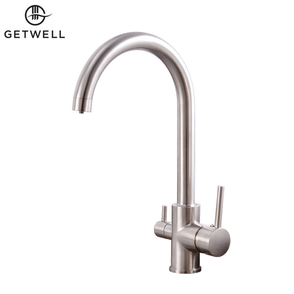Sinuosity two-handle 3-way stainless steel kitchen tap – tap water and filtered water